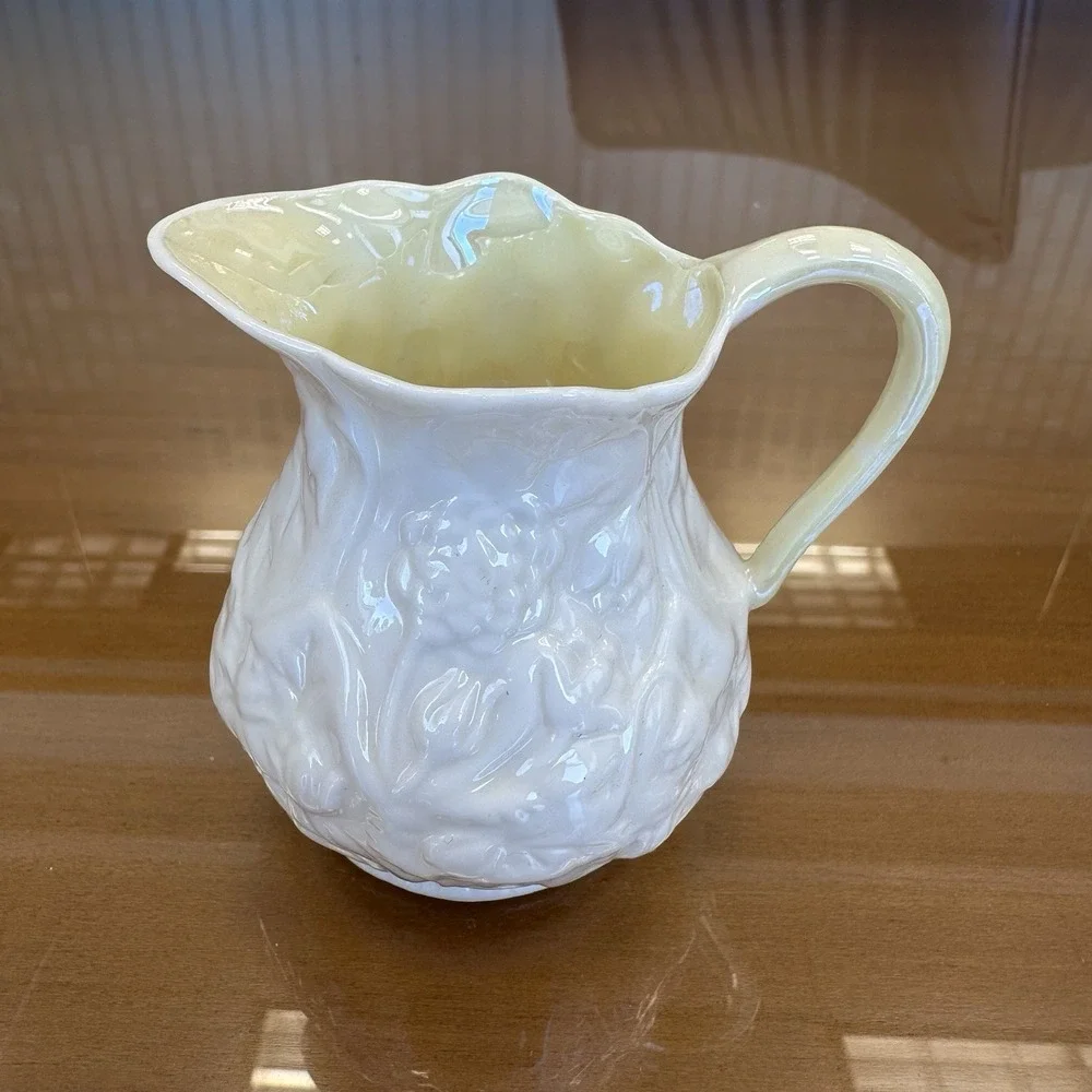 Antique Belleek Irish Porcelain Floral‎ Pattern Creamer & Sugar Dish Green Mark